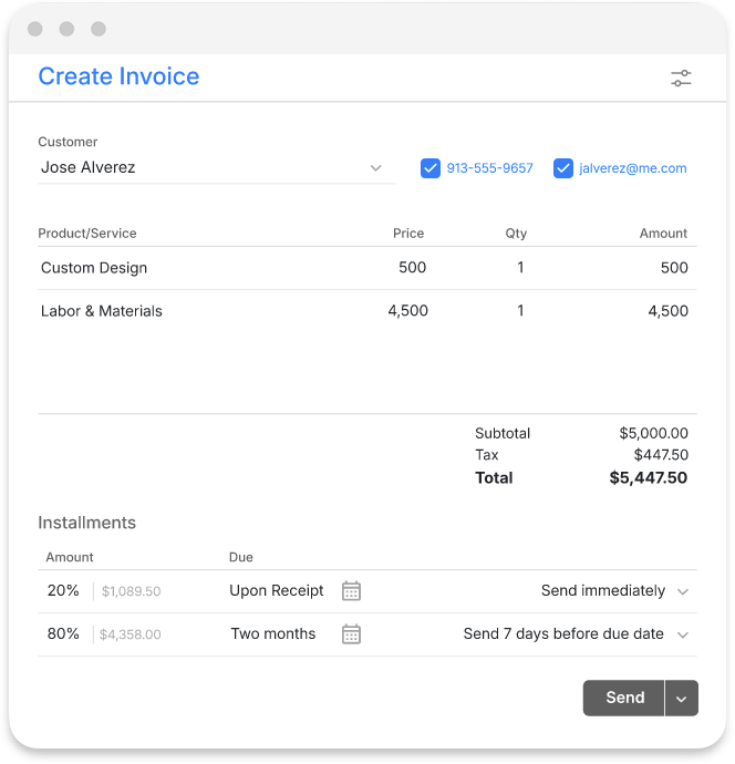 Create invoice screen